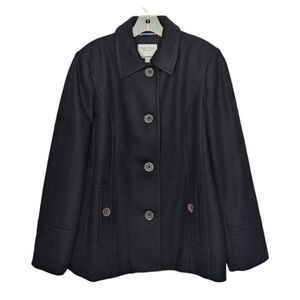 Nautica black pea winter coat wool blend button front size L